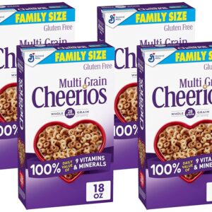 Cheerios Multi Grain Cheerios Heart Healthy Cereal, 18 OZ Family Size Cereal Box (Pack of 4)