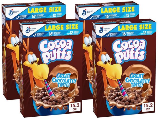 Cocoa Puffs, Chocolate Breakfast Cereal with Whole Grains, 15.2 oz (Pack of 4)