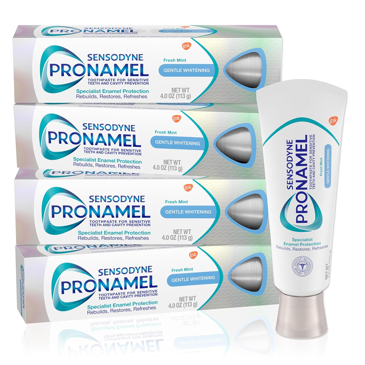 4 Ounces (Pack of 4) Sensodyne Pronamel Gentle Teeth Whitening Enamel Toothpaste for Sensitive Teeth, Fresh Mint