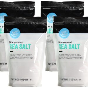Amazon Brand Happy Belly Sea Salt, Fine Ground, 1 pound (Pack of 4)