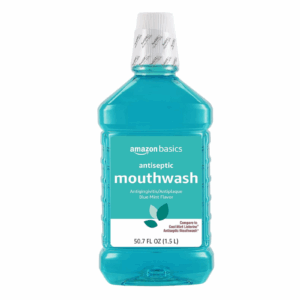 1.5 Liters, 50.7 Fl Oz Amazon Basics Fresh Breath Mouthwash, Blue Mint Antiseptic [Prime]