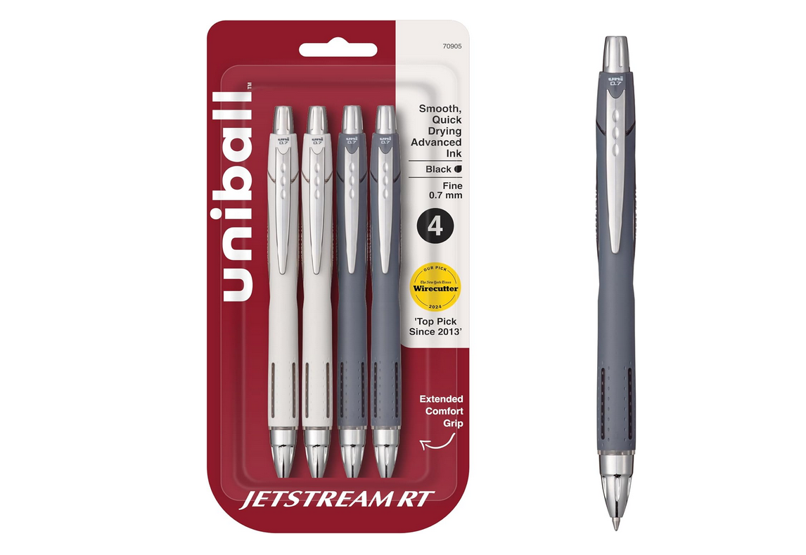 (Pack of 4) uni-ball Jetstream RT Pens, Black Fine Point, 0.7mm