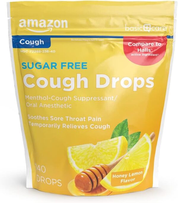140 Count Amazon Basic Care Sugar Free Honey Lemon Cough Drops [w/S&S]