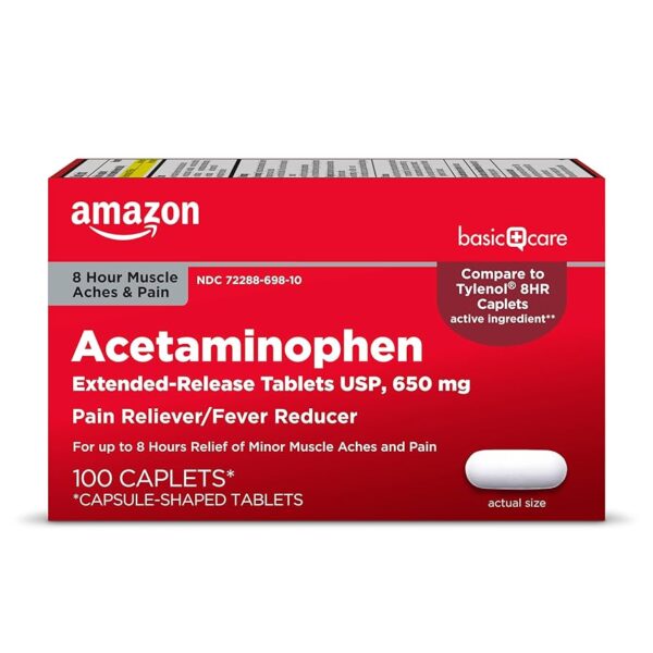 Amazon Basic Care Acetaminophen Extended-Release Tablets, 650 mg, 100 count [w/S&S]