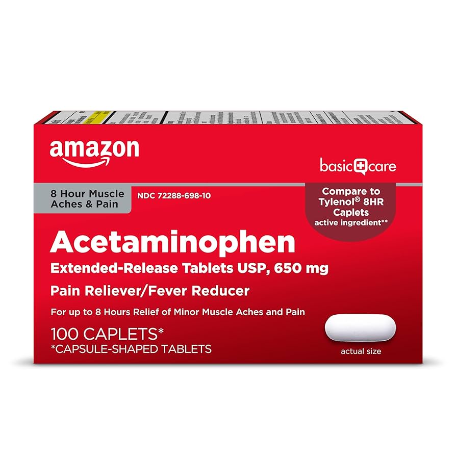 Amazon Basic Care Acetaminophen Extended-Release Tablets, 650 mg, 100 count [w/S&S]
