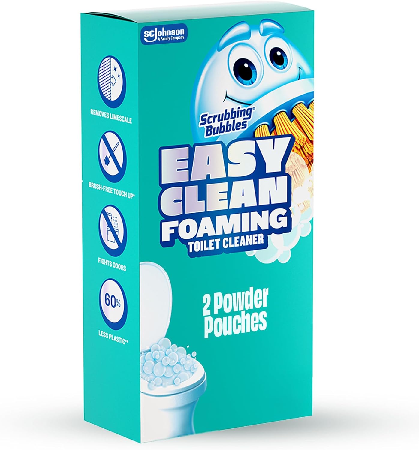 100g (2 Pouches) Scrubbing Bubbles Easy Clean Foaming Toilet Bowl Cleaner, Easy Drop In Powder Pouches