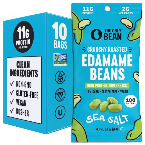 The Only Bean Crunchy Roasted Edamame Snacks, Sea Salt, 0.9oz (10 Pack) [w/S&S]