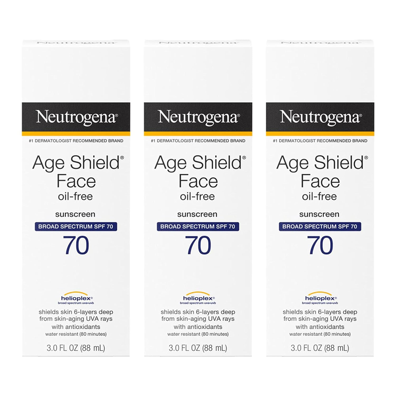 3 fl. oz (Pack of 3) Neutrogena Age Shield Face Oil-Free Sunscreen Lotion with Broad Spectrum SPF 70