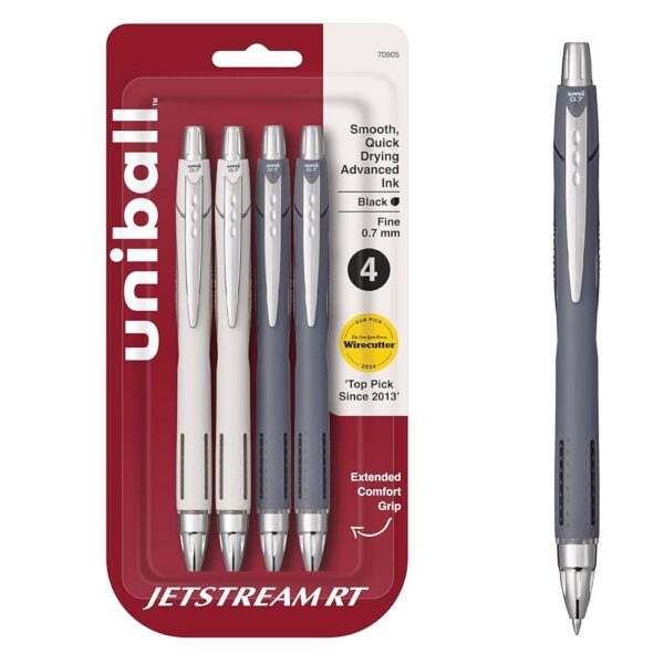 (Pack of 4) uni-ball Jetstream RT Pens, Black Fine Point Pens, 0.7mm