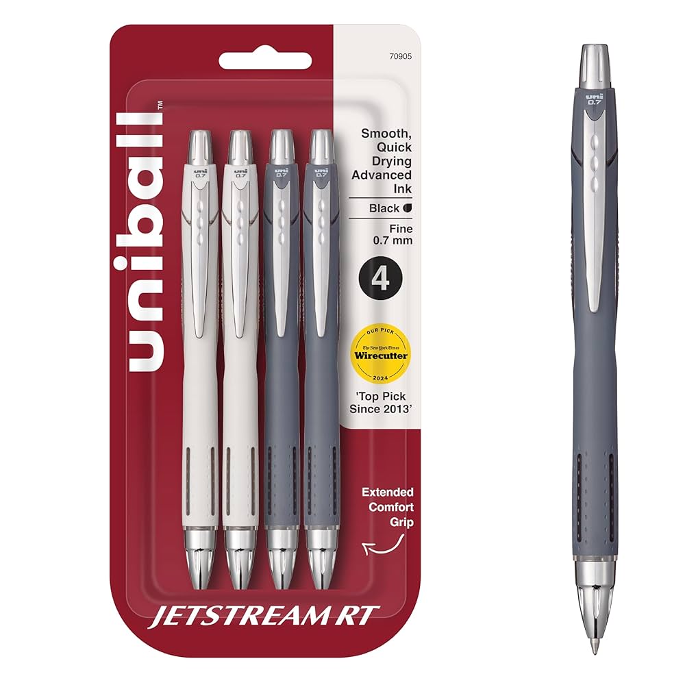 (Pack of 4) uni-ball Jetstream RT Pens, Black Fine Point Pens, 0.7mm