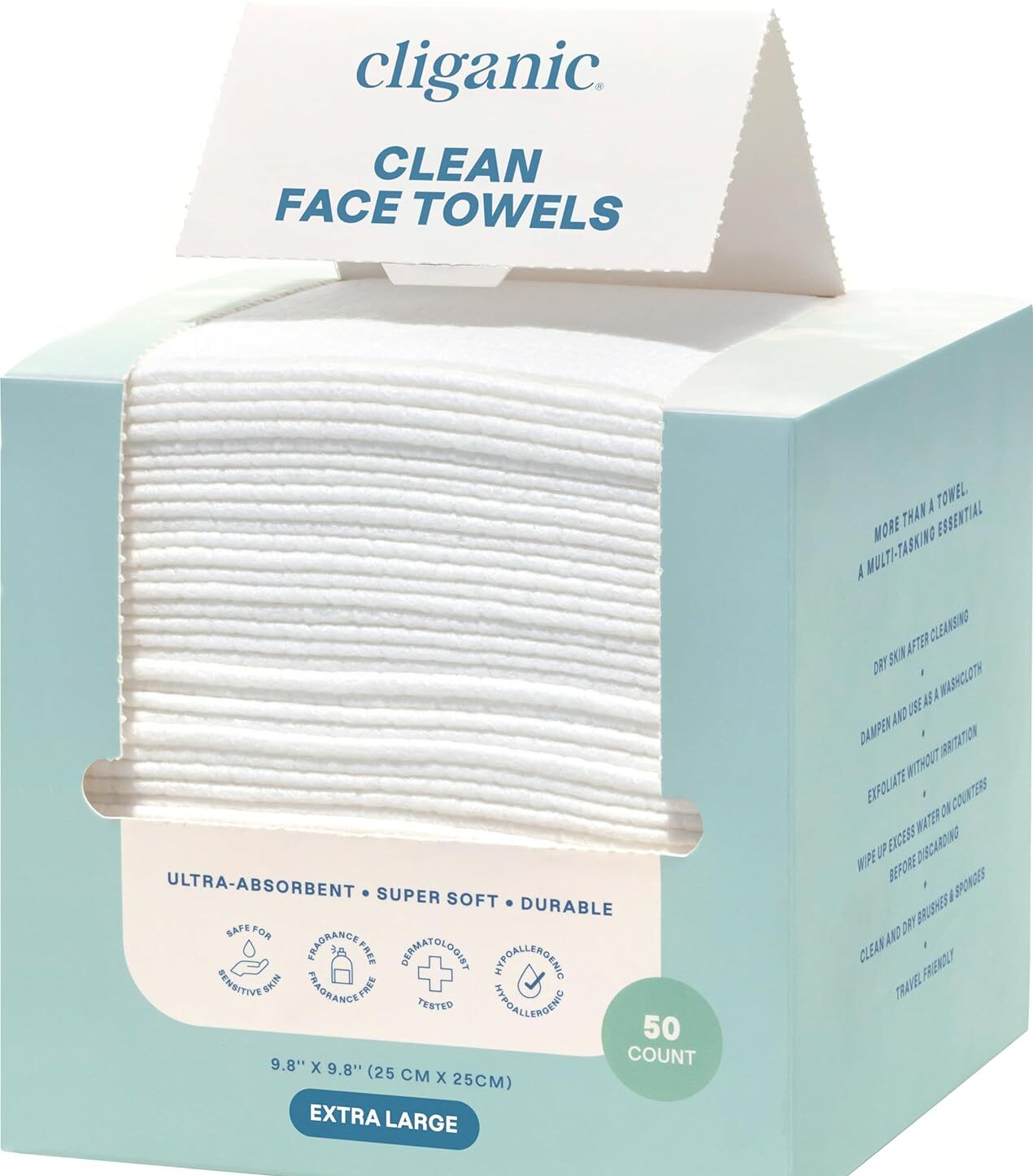 50-Count Cliganic Clean Face Towels X, Disposable, Ultra-Absorbent, for All Skin Types [w/S&S]