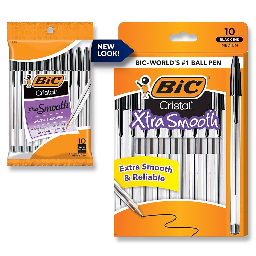 10-Count BIC Cristal Xtra Smooth Ballpoint Pen, Medium Point (1.0mm), Black