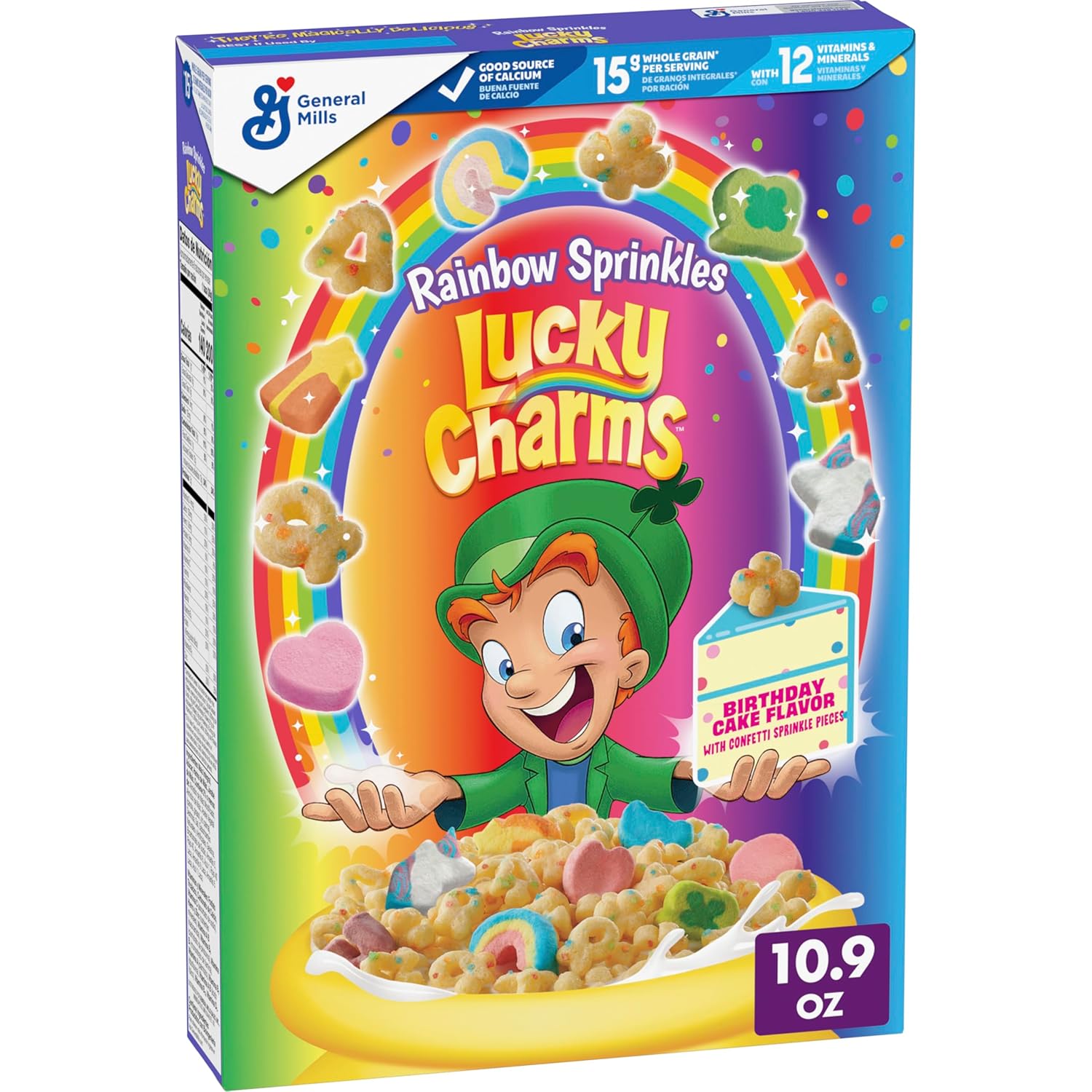 10.9 oz Lucky Charms Rainbow Sprinkles Cereal with Marshmallows, Birthday Cake Flavor