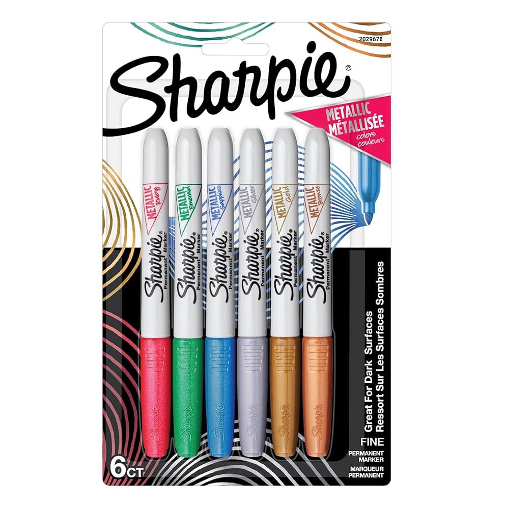 6-Pack Sharpie Metallics Permanent Markers, Fine Tip, Assorted Colors [w/S&S]