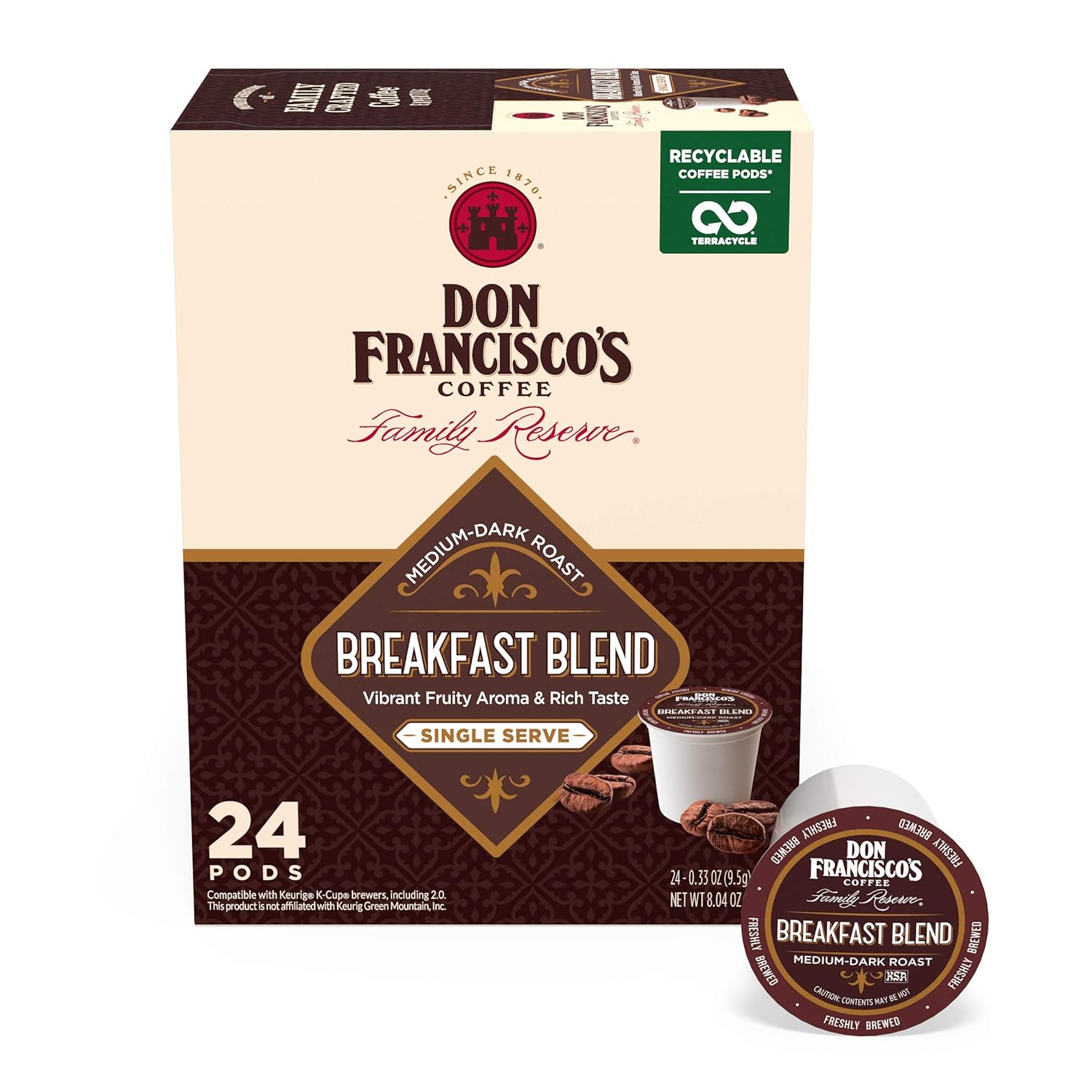 Don Francisco’s Breakfast Blend Coffee, 24 K-Cup Compatible Single-Serve Pods