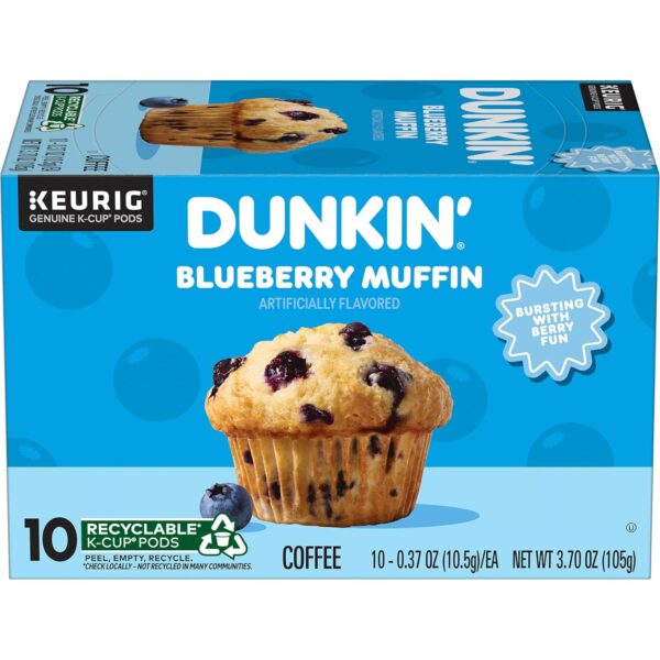 10 Count Dunkin’ Blueberry Muffin Ground Coffee, Keurig K-Cup Pods