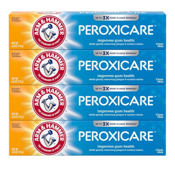 (Pack of 4) 6.0 oz ARM & HAMMER Peroxicare Toothpaste for Gum Health, Baking Soda Toothpaste, Clean Mint