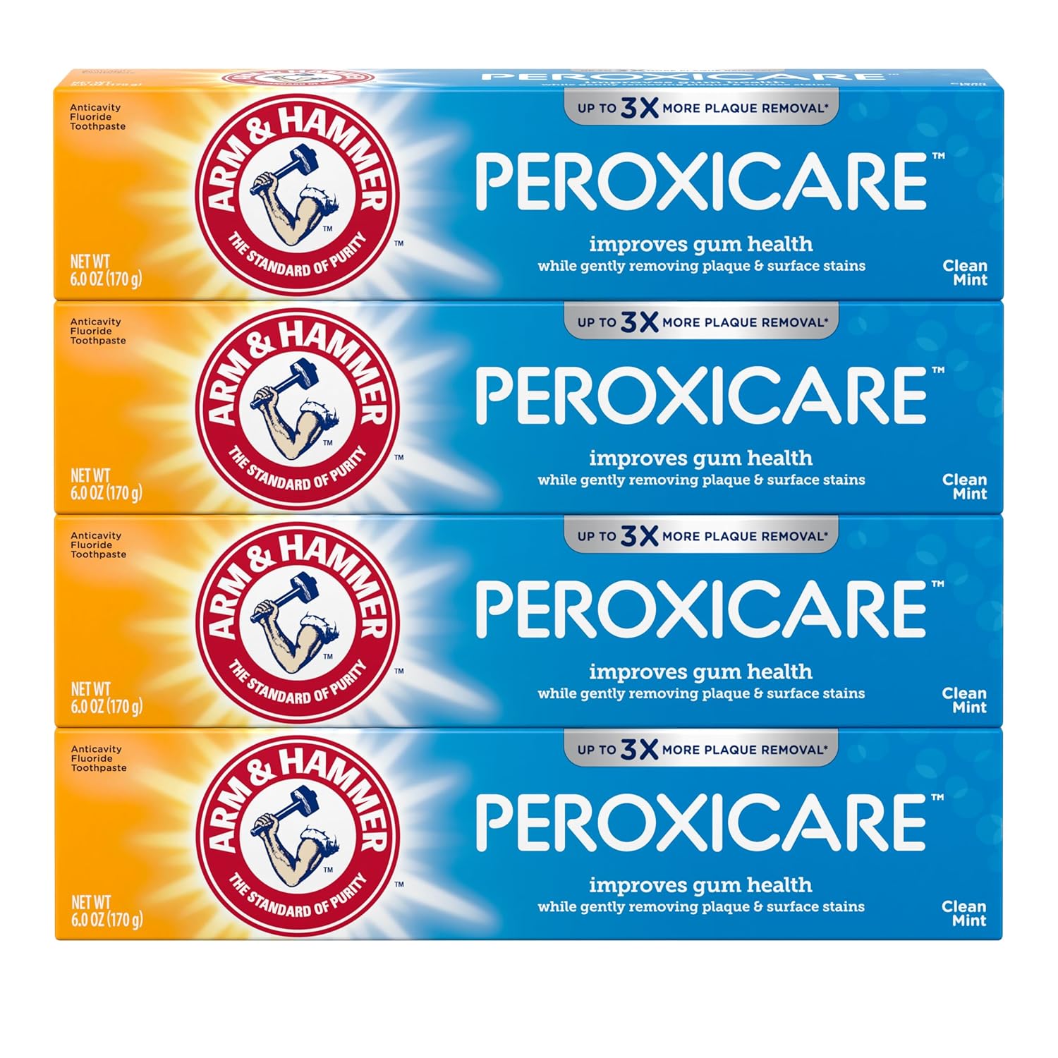 (Pack of 4) 6.0 oz ARM & HAMMER Peroxicare Toothpaste for Gum Health, Baking Soda Toothpaste, Clean Mint