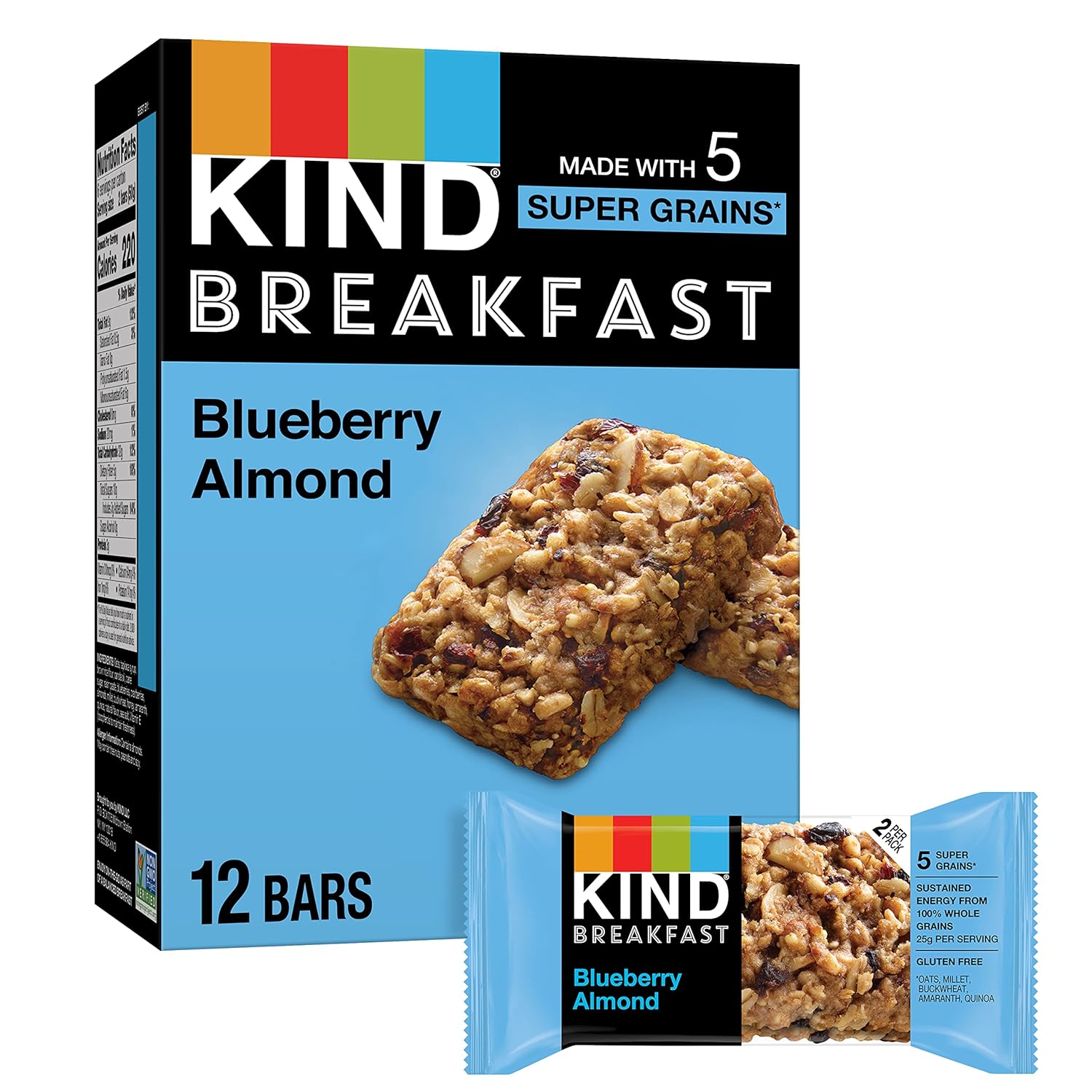 100% Whole Grains KIND Breakfast Bars, Blueberry Almond, 12 Bars Total [w/S&S]