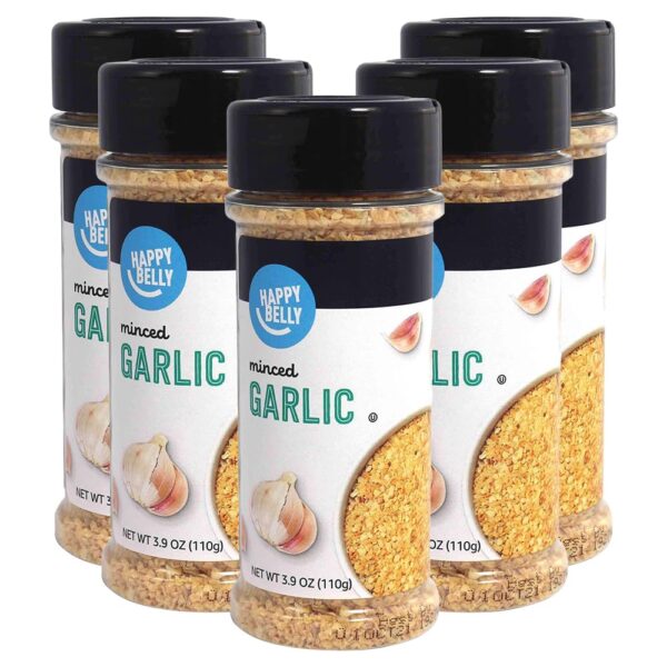 3.9 ounce (Pack of 5) Happy Belly Garlic Minced, Amazon Brand