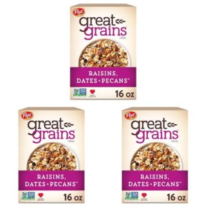 16 OZ Box (Pack of 3) Great Grains Raisins Dates and Pecans Breakfast Cereal, Non-GMO Project Verified