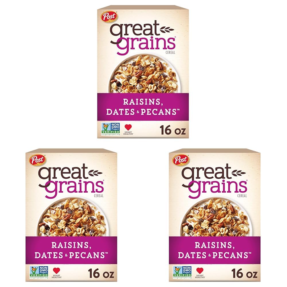 16 OZ Box (Pack of 3) Great Grains Raisins Dates and Pecans Breakfast Cereal, Non-GMO Project Verified