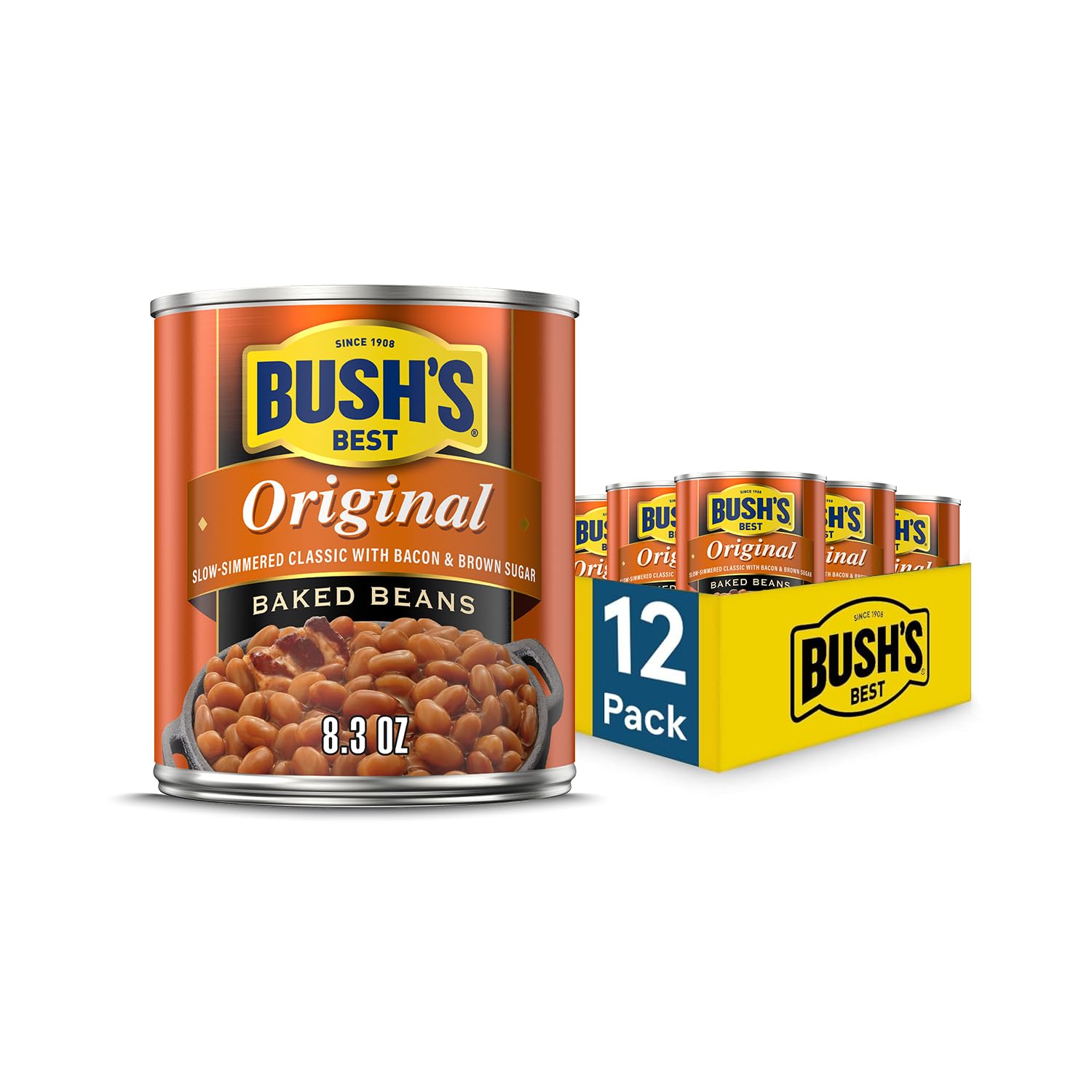(Pack of 12) 8.3 ounce Bush’s Best Baked Beans Original Seasoned with Bacon & Brown Sugar [w/S&S]