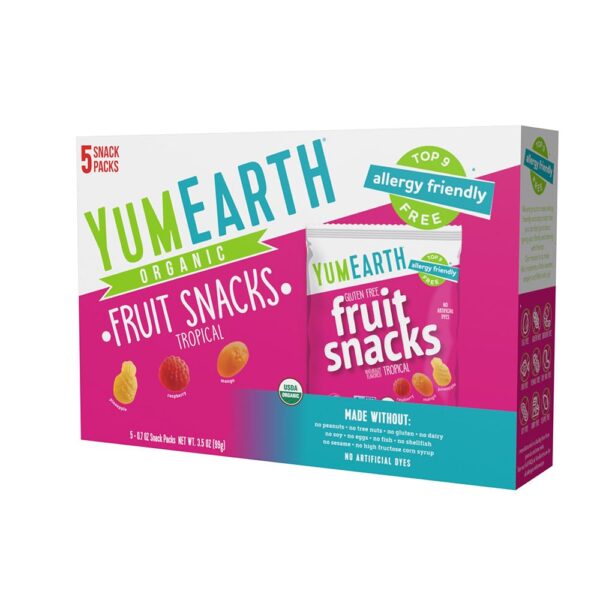 0.7 Ounce (Pack of 5) YumEarth Organic Assorted Tropical Flavor Fruit Snacks, Vegan Candy Snacks [w/S&S]