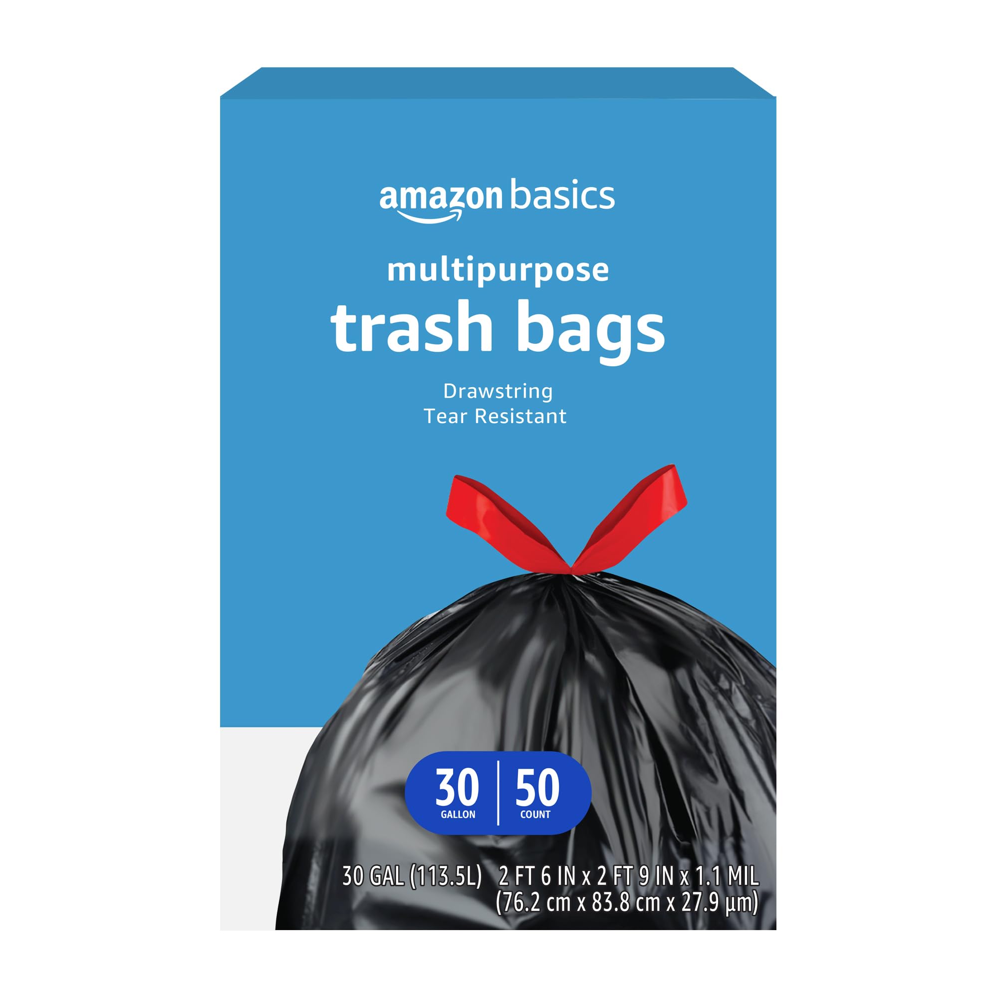 50-Count Amazon Basics Multipurpose Drawstring Trash Bags, 30 Gallon [w/S&S]