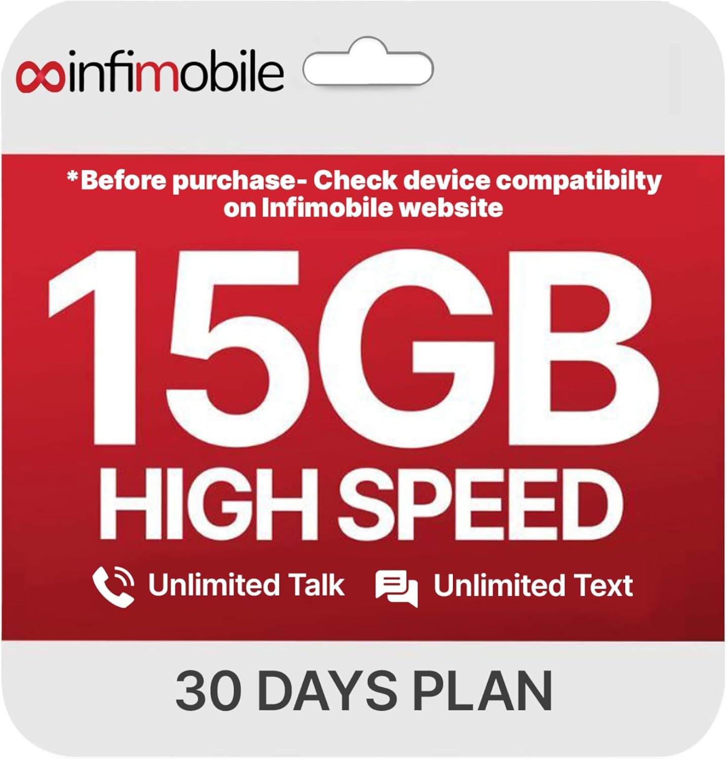 1 Month Prepaid Unlimited Plan, 15GB High-Speed Data Per Month