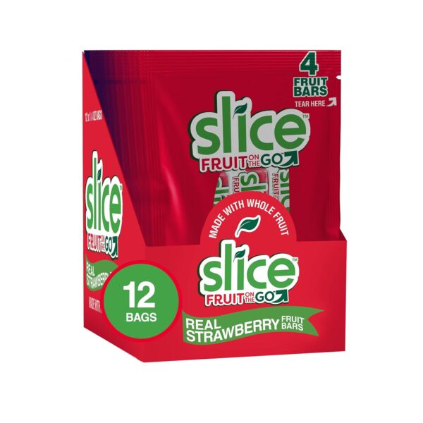 SLICE Fruit Bars, Strawberry, Vegan, Bulk Pack, 12 Packs of 4 Bars, 0.35 oz Each (48 Bars Total) [w/S&S]