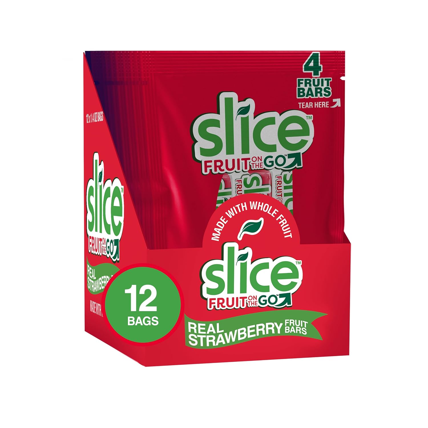 SLICE Fruit Bars, Strawberry, Vegan, Bulk Pack, 12 Packs of 4 Bars, 0.35 oz Each (48 Bars Total) [w/S&S]