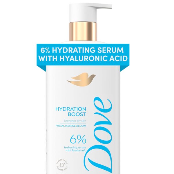 18.5 Fl Oz Dove Serum Body Wash Hydration Boost actively drenches dry skin with Hyaluronic Acid Serum