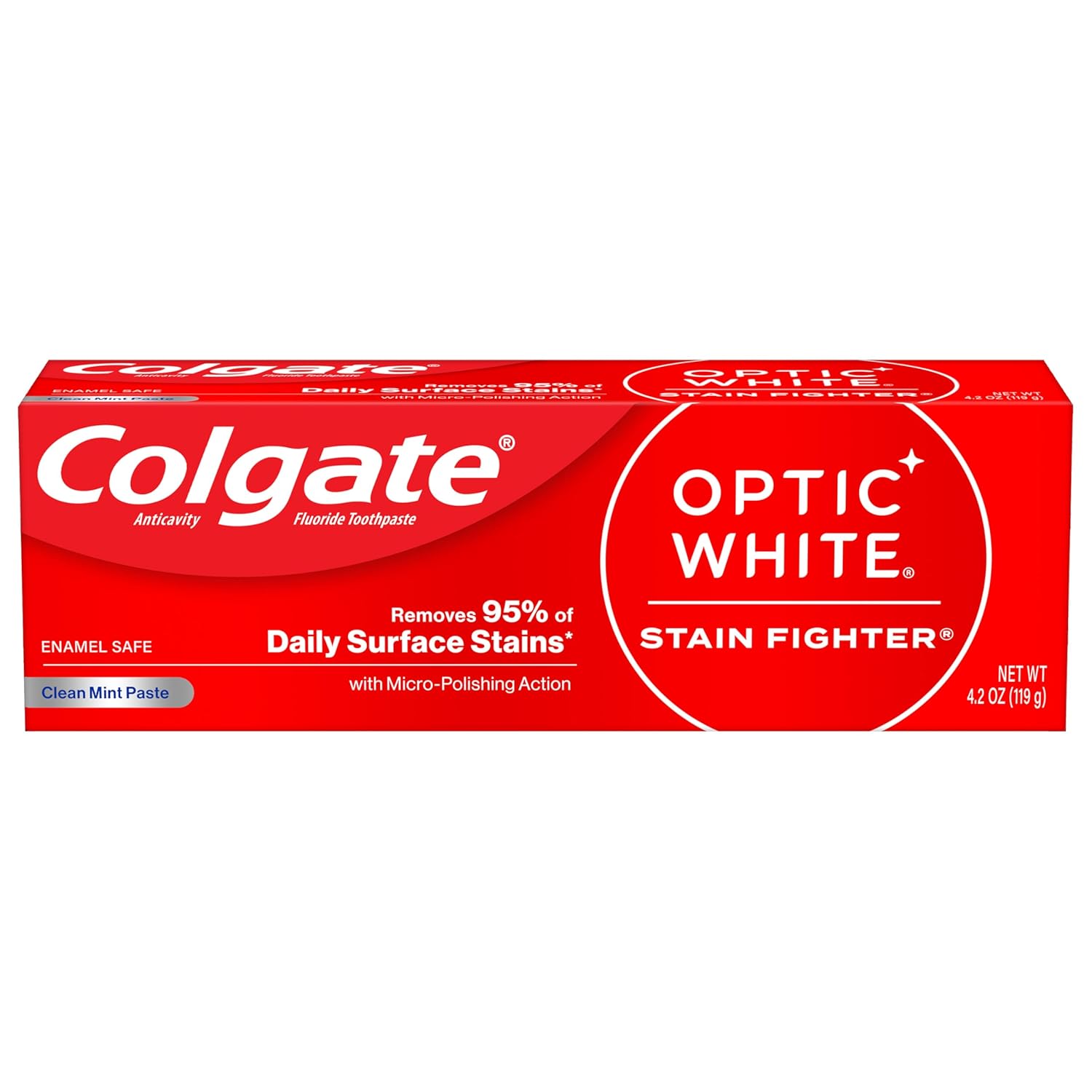 4.2 oz Colgate Optic White Stain Fighter Teeth Whitening Toothpaste, Clean Mint Paste [w/S&S]
