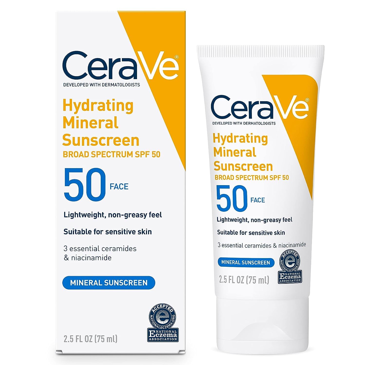 2.5 oz CeraVe 100% Mineral Sunscreen SPF 50, Face sunscreen With Zinc Oxide & Titanium Dioxide [w/S&S]