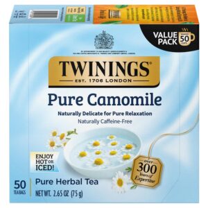 50-Count Twinings Pure Camomile Herbal Tea, Naturally Caffeine-Free Camomile Tea Bags Individually Wrapped