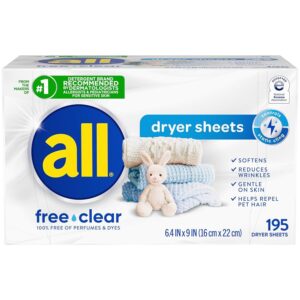 195-Count all Fabric Softener Dryer Sheets for Sensitive Skin, Free Clear [w/S&S]
