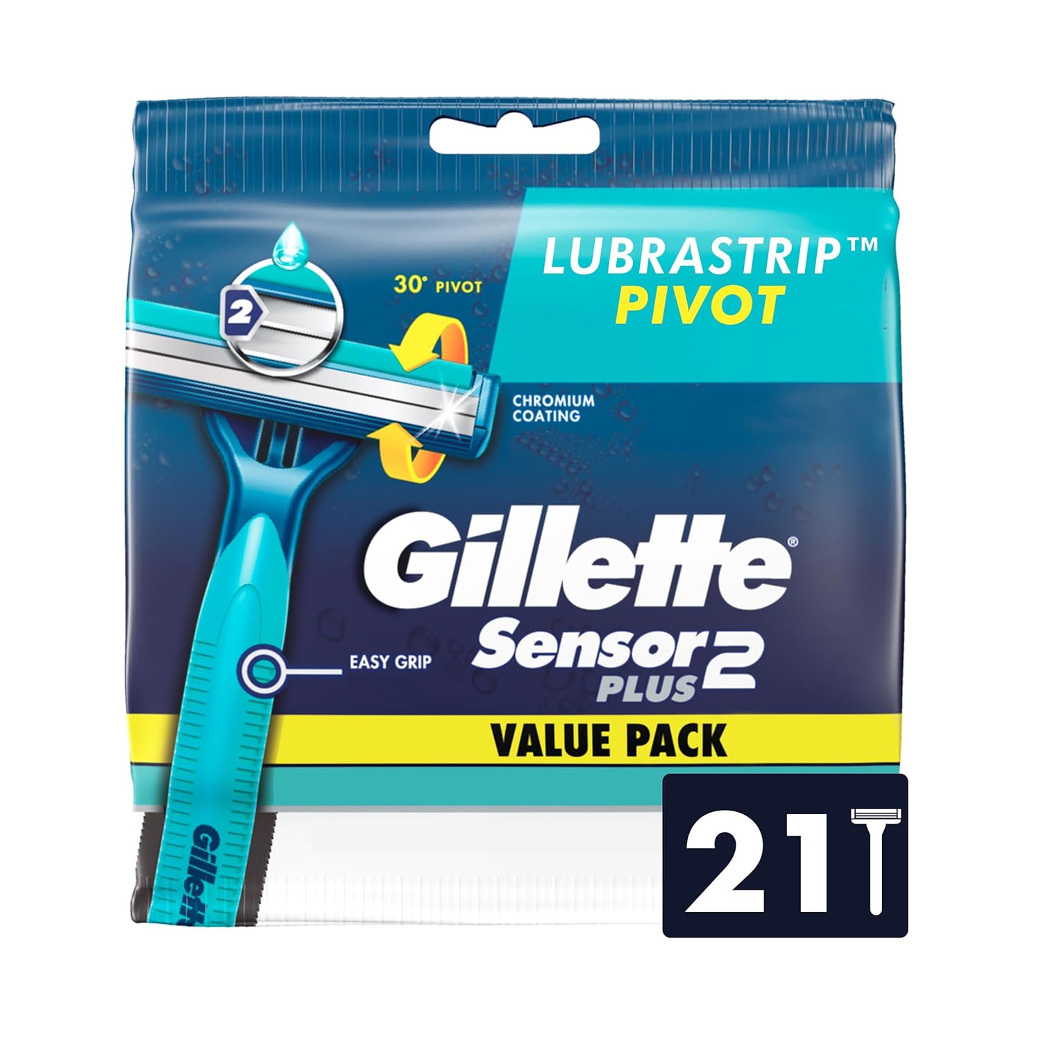 Gillette Sensor2 Plus Pivot Men’s Disposable Razor, 21 Razors