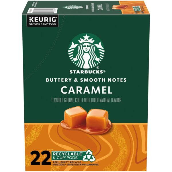 1 Box (22 Pods) Starbucks K-Cup Coffee Pods, Caramel Naturally Flavored
