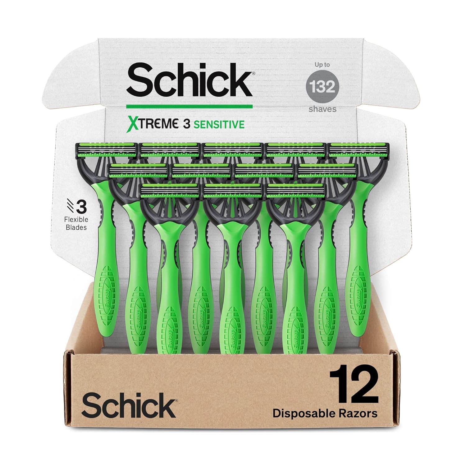 12 count Schick Xtreme 3 Original Sensitive Disposable Razors for Men [w/S&S]