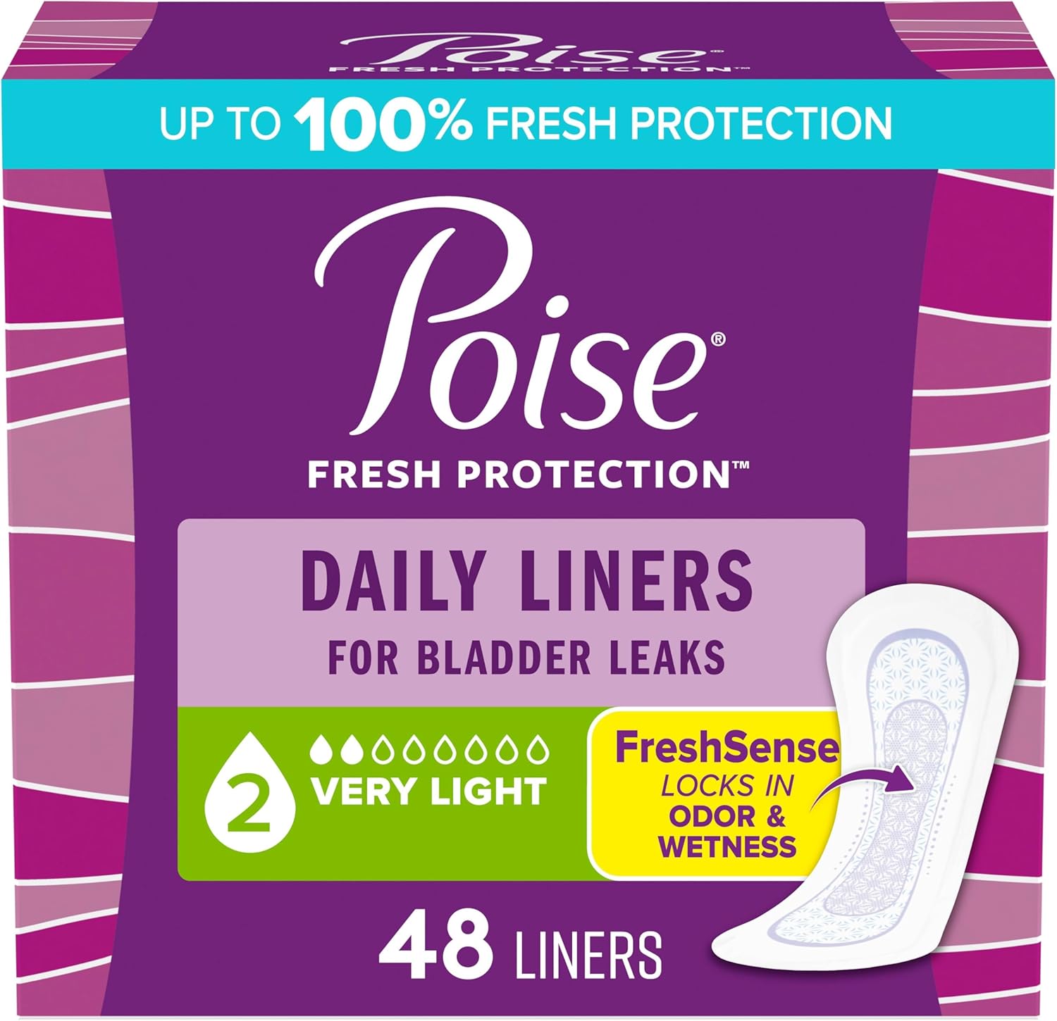 Poise Daily Liners, Incontinence Panty Liners for Bladder Leaks, 48 Count of Pantiliners