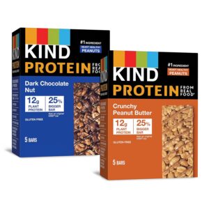 10 Count KIND Protein Snack Bar, Variety Pack, Dark Chocolate Nut and Crunchy Peanut Butter