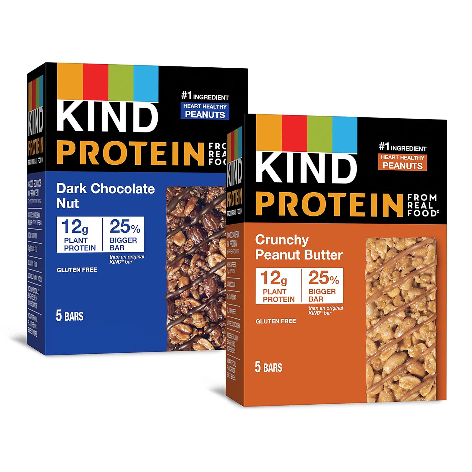 10 Count KIND Protein Snack Bar, Variety Pack, Dark Chocolate Nut and Crunchy Peanut Butter