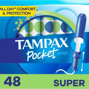 (48 Count Total) Tampax Pocket Pearl Tampons with LeakGuard Braid, Super Absorbency, Unscented