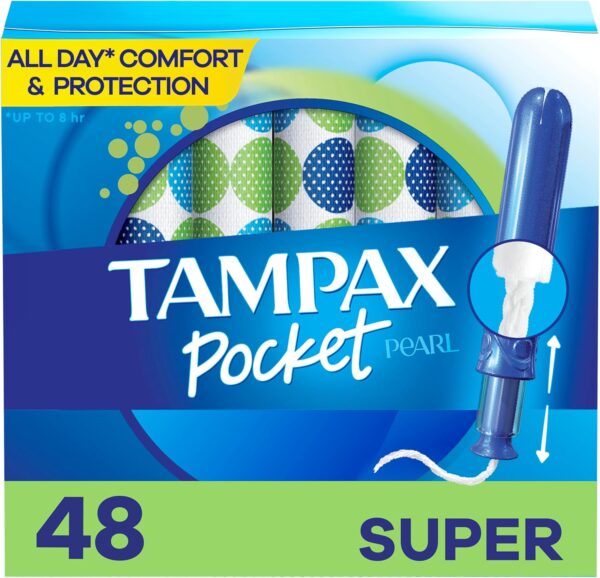 (48 Count Total) Tampax Pocket Pearl Tampons with LeakGuard Braid, Super Absorbency, Unscented