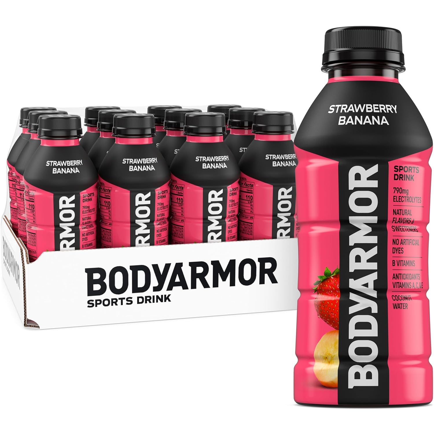 16 Fl Oz (Pack of 12) BODYARMOR Sports Drink Sports Beverage, Strawberry Banana