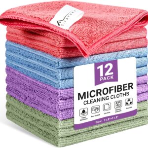 12 Pack Assorted Color Microfiber Cleaning Cloth, 11.8"X11.8" [Prime Members Only]