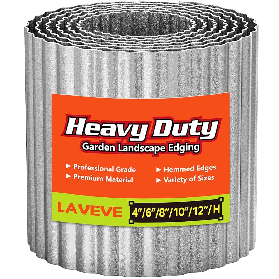 LAVEVE Corrugated Metal Garden Edging 12″ x 10Ft, Landscape Edging Border for Lawn (Silver) [Prime Members only]