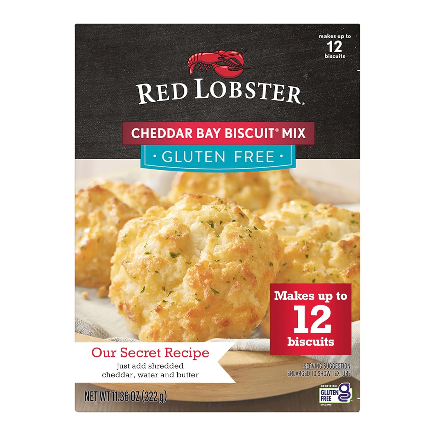 11.36 Oz Box (Pack of 1) Red Lobster Gluten Free Cheddar Bay Biscuit Mix With Garlic Herb Seasoning