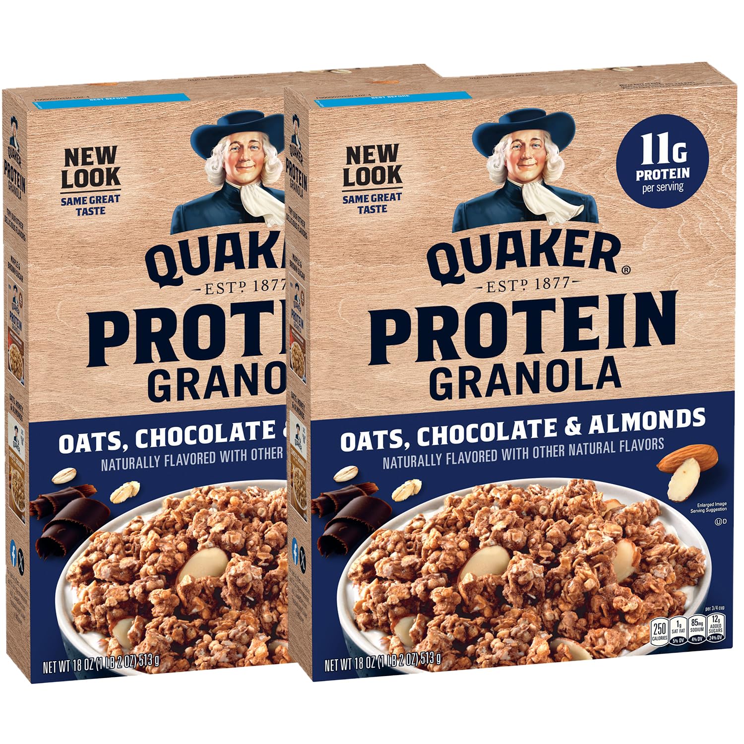 (2 Pack) 18oz Boxes Quaker Protein Granola, Oats Chocolate, & Almonds